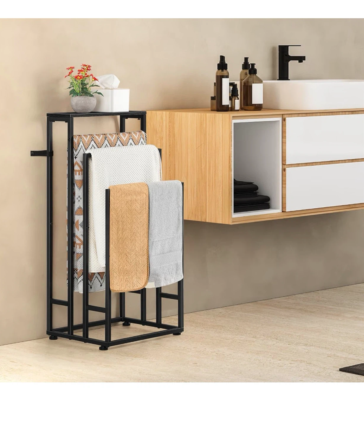 Black 3-Tier Towel Rack with Shelf - photo 4