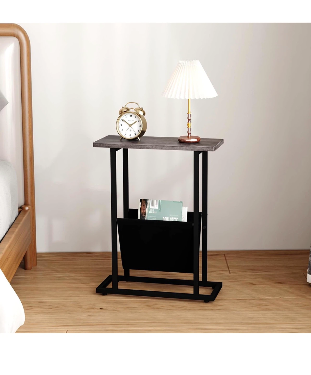 Narrow Side Table with Magazine Holder