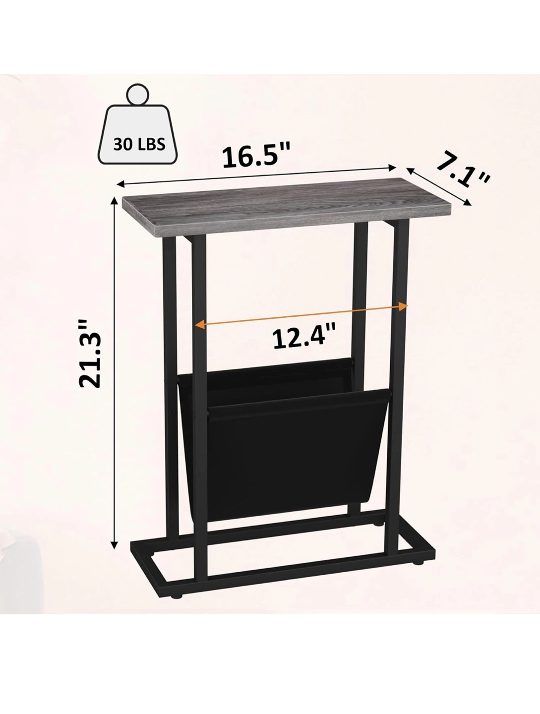 Narrow Side Table with Magazine Holder - photo 2