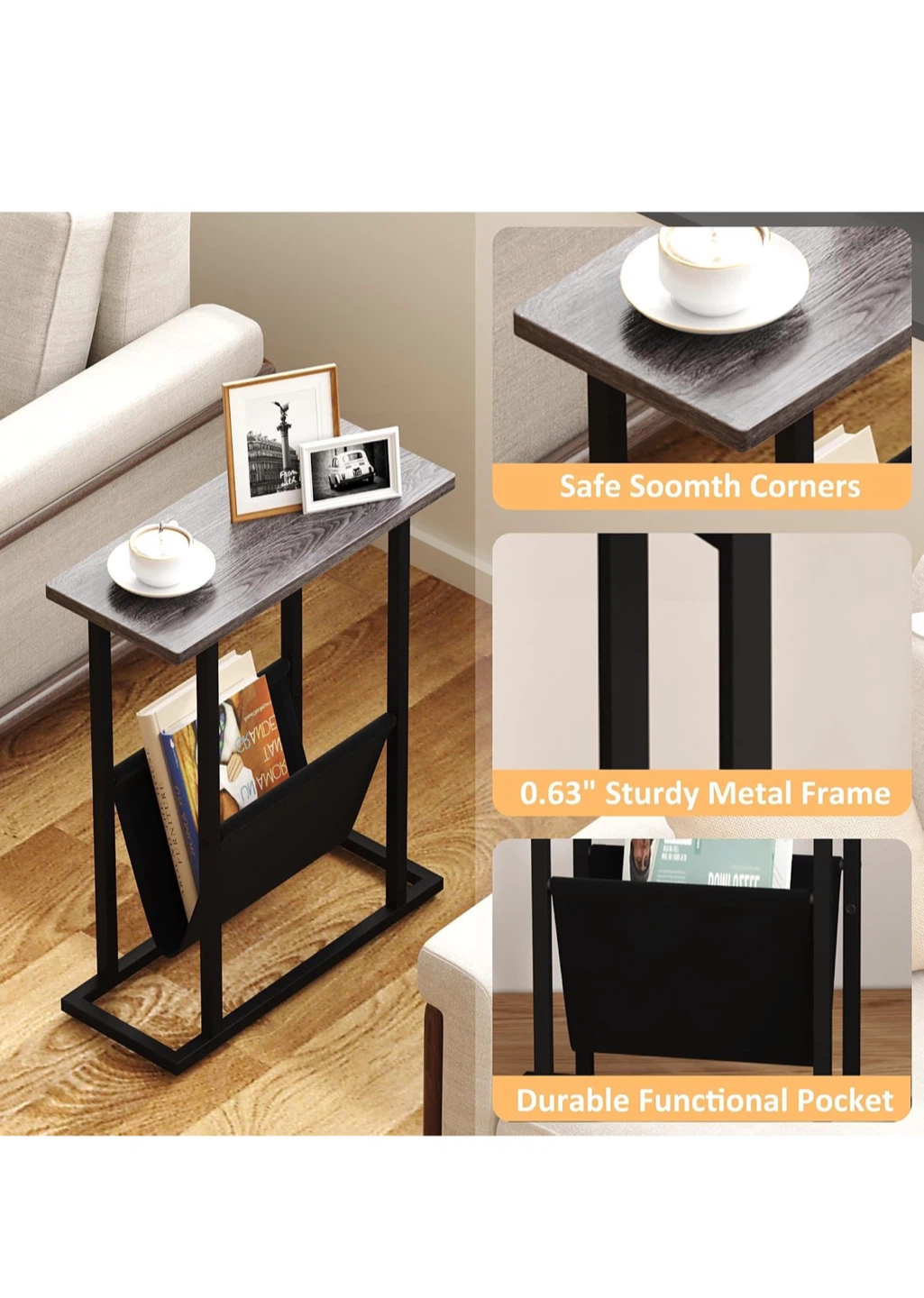 Narrow Side Table with Magazine Holder - photo 4