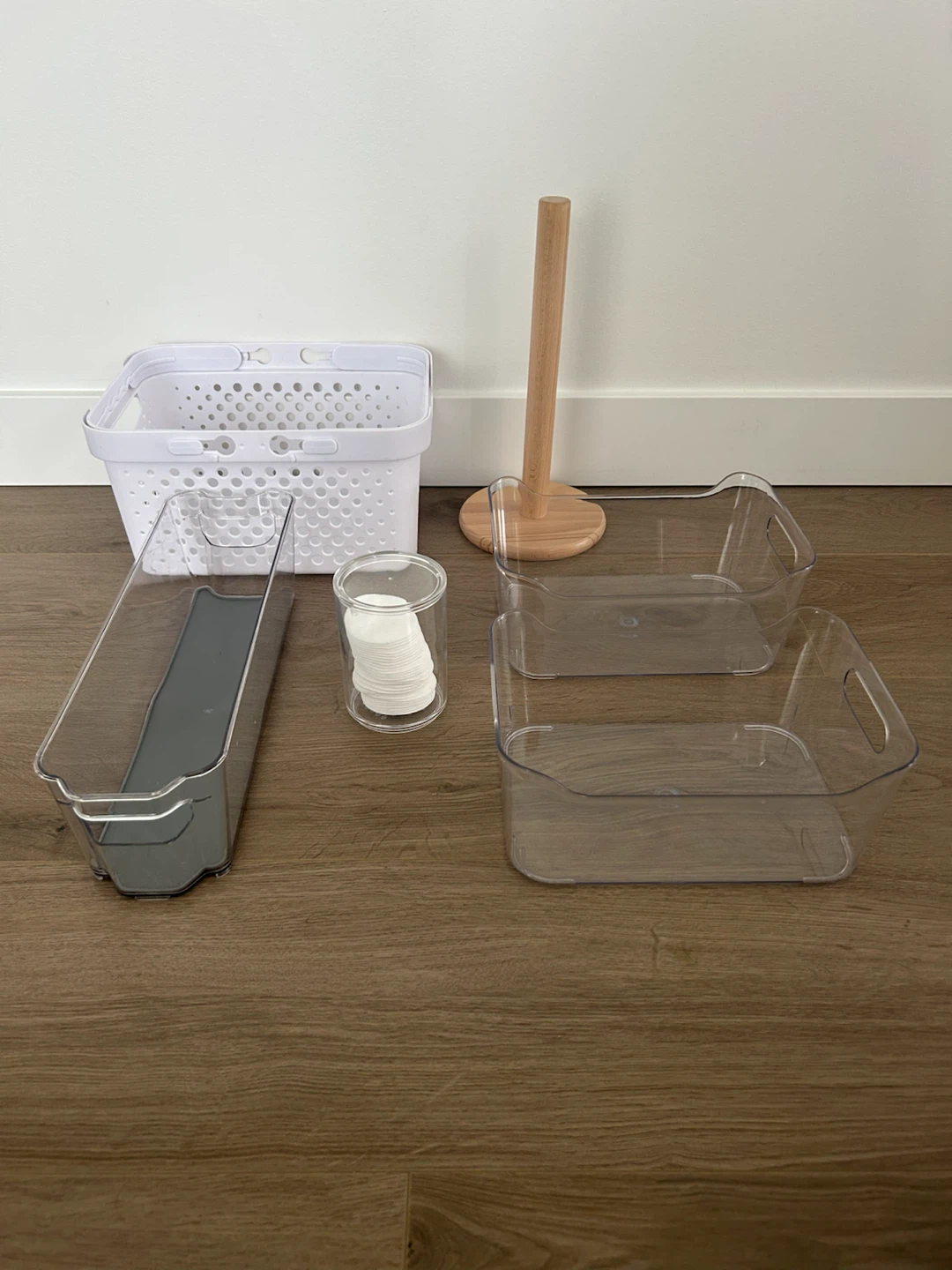 Home Organization Bundle - Clear Bins, Basket & Holder