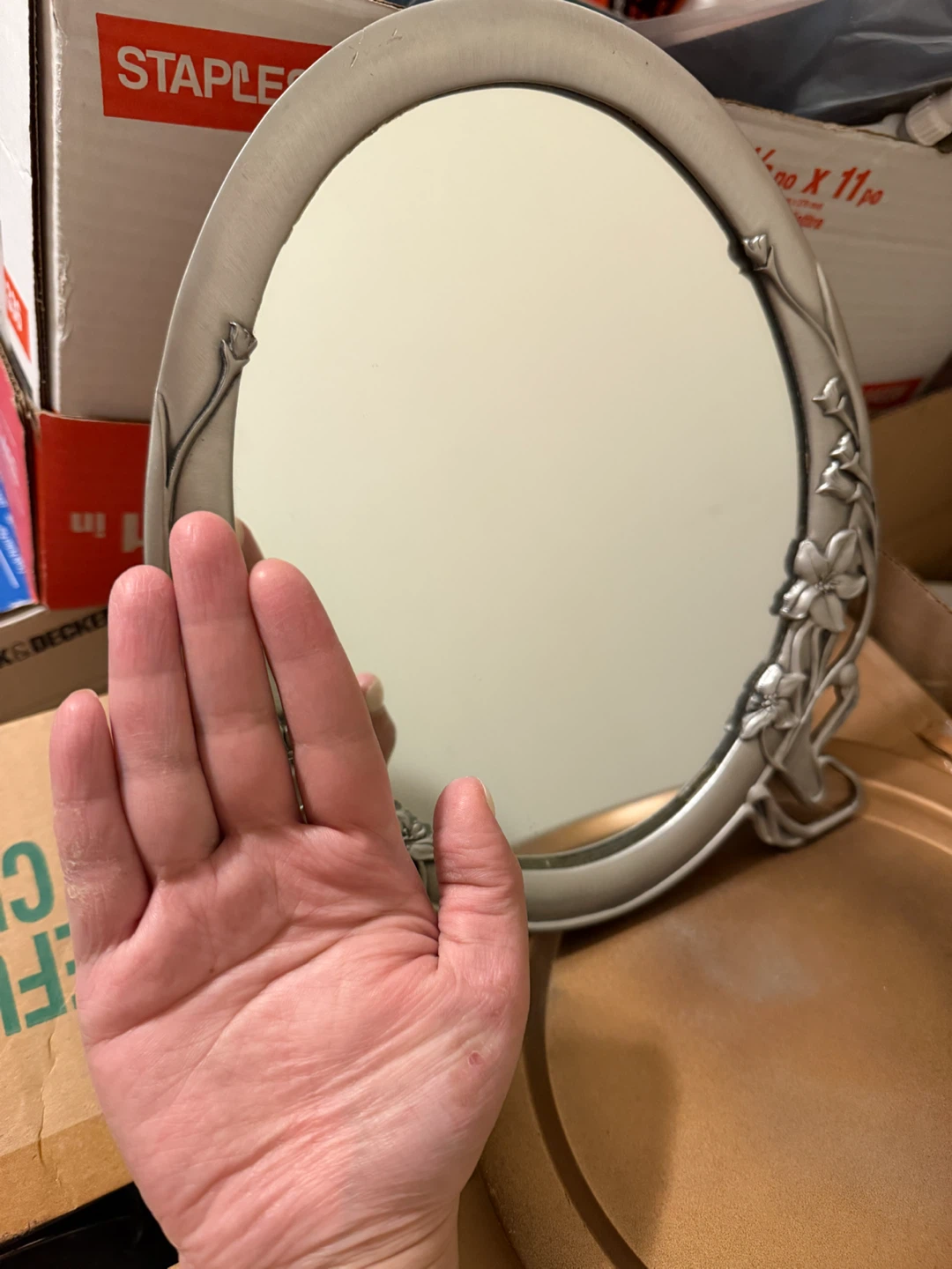 Vintage Seagull Pewter Art Nouveau Oval Vanity Mirror - photo 2
