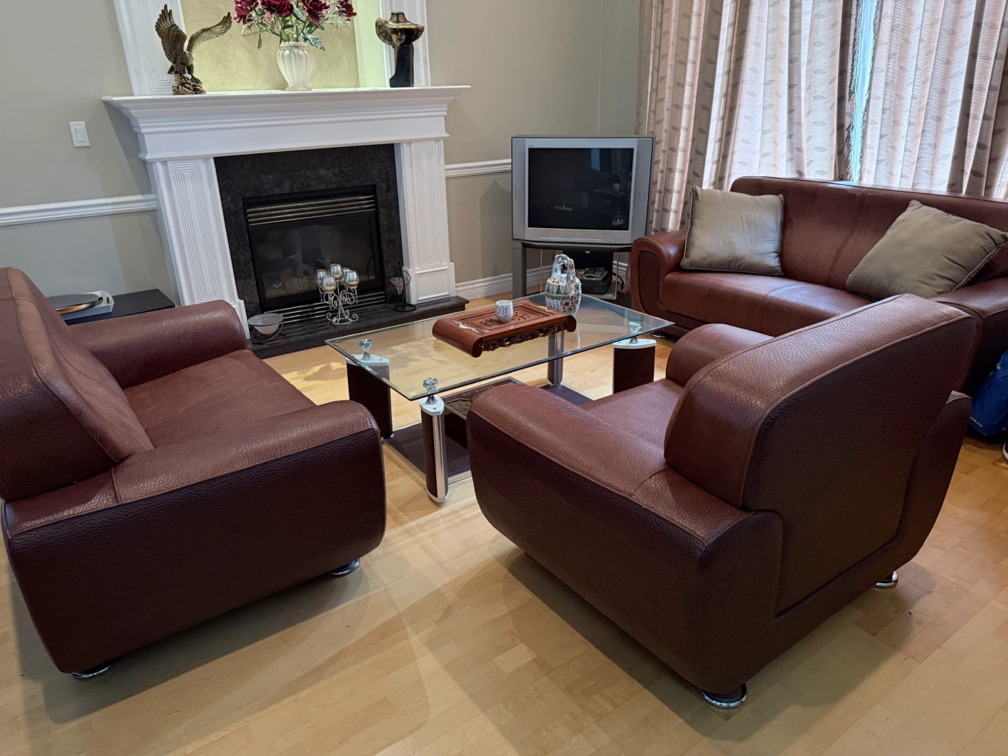 Set of 3 Brown Leather Sofa