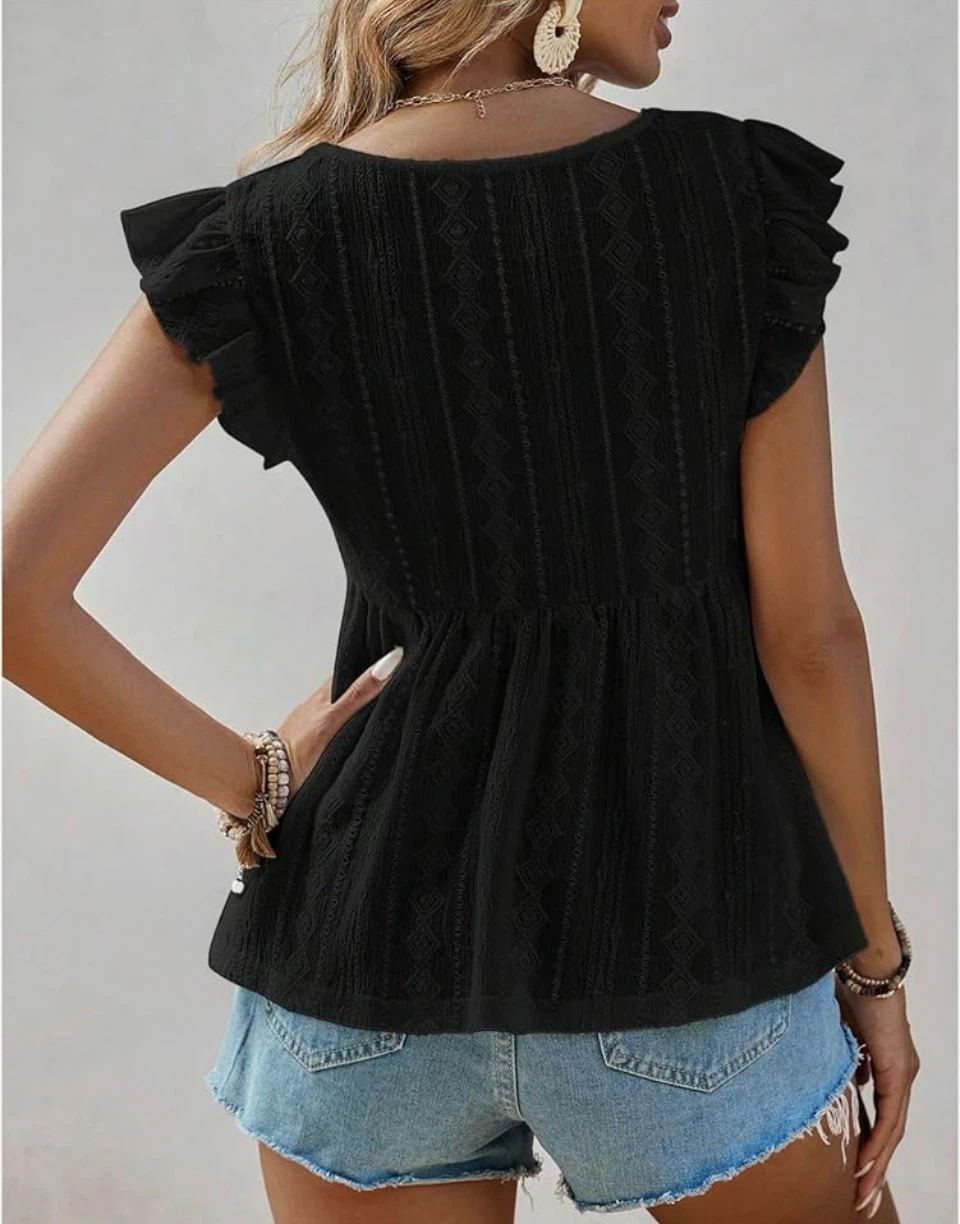 Black Lace Trim Peplum Top - photo 2