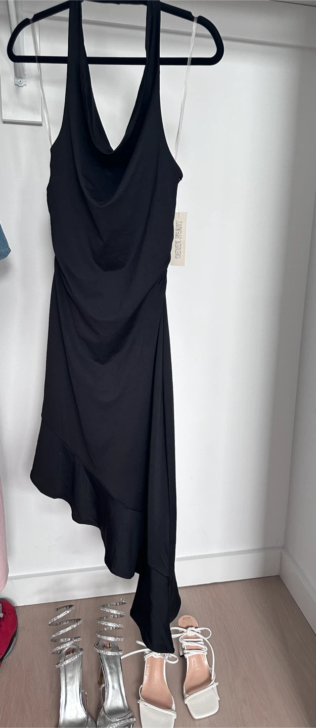 Black Ruched Ruffle Dress