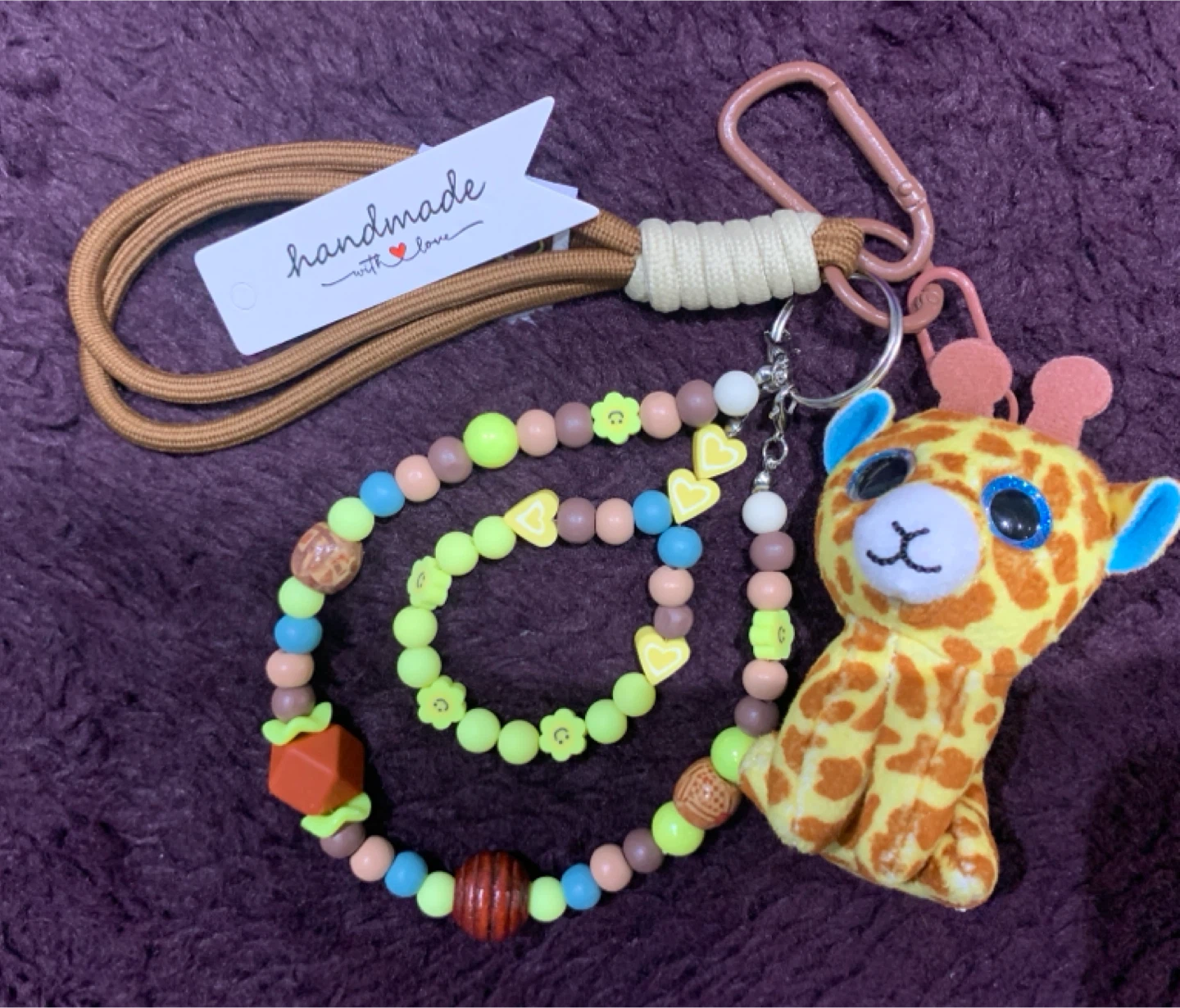 Handmade Giraffe Beaded Keychain