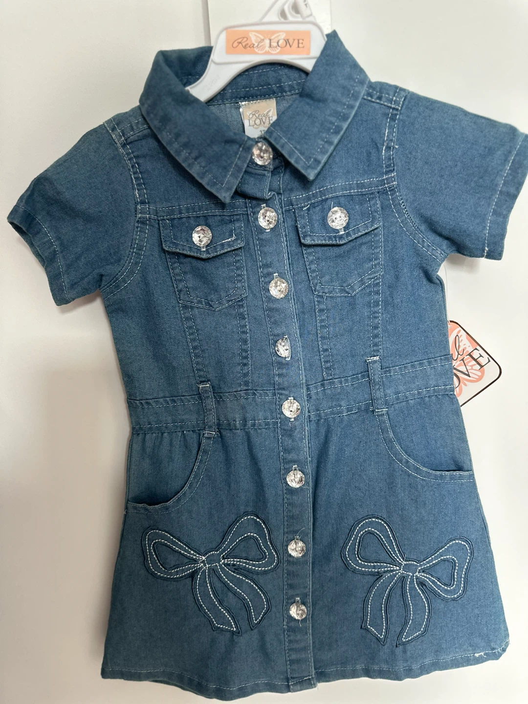 Real Love Denim Dress with Rhinestone Buttons