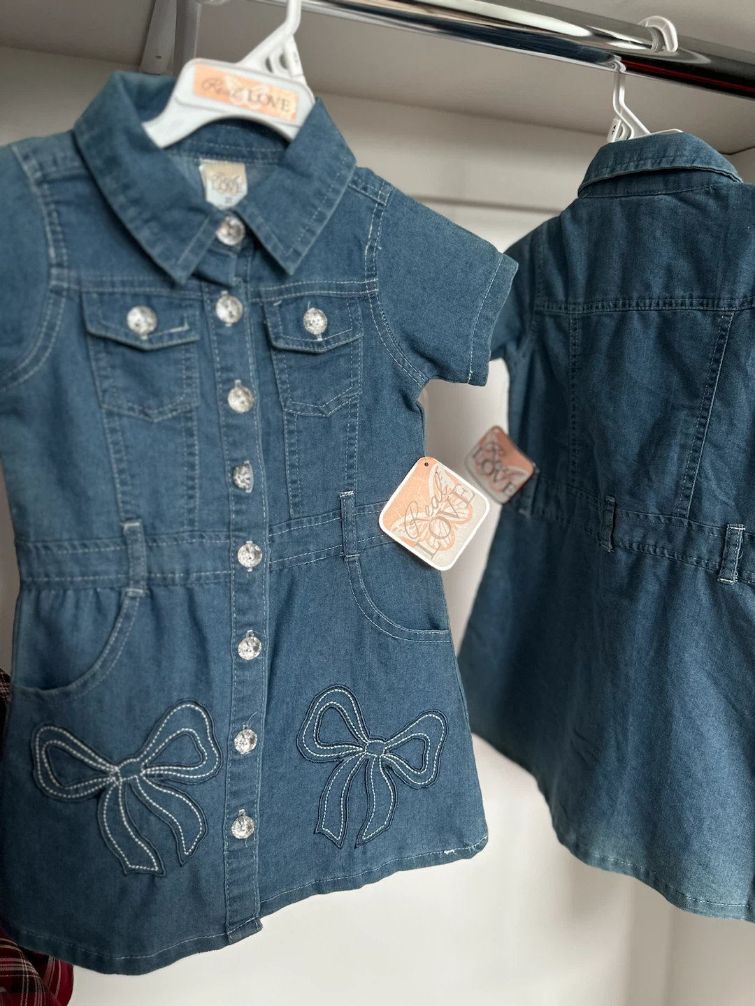 Girl's Denim Dress with Bows - photo 2