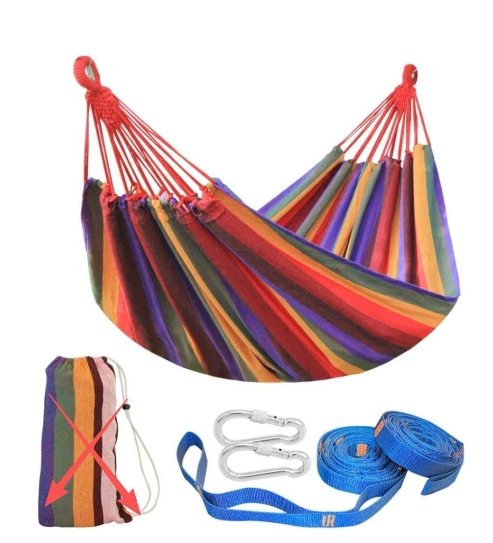 Rainbow Striped Hammock with Straps and Carabiners