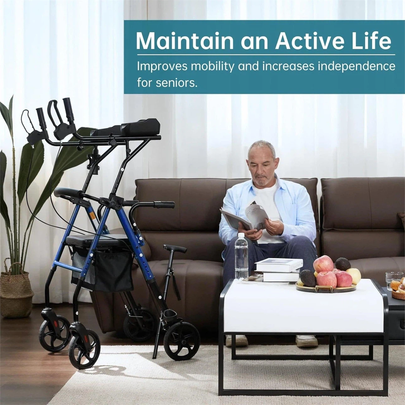 Blue Adjustable Walker with Seat and Basket - photo 3