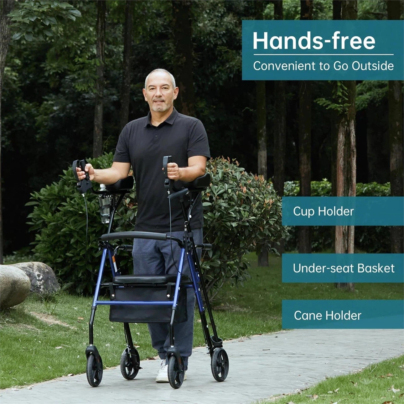 Blue Adjustable Walker with Seat and Basket - photo 4
