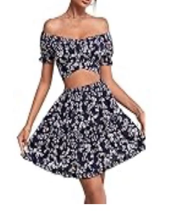 Floral Off-the-Shoulder Crop Top and Skirt Set - photo 2