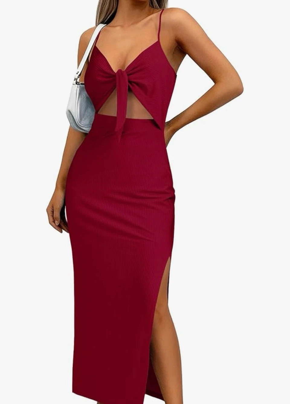 Ribbed Cutout Maxi Dress with Tie Front - photo 2