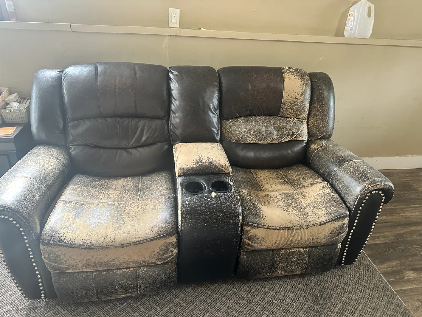 Brown Loveseat Recliner with Cup Holders