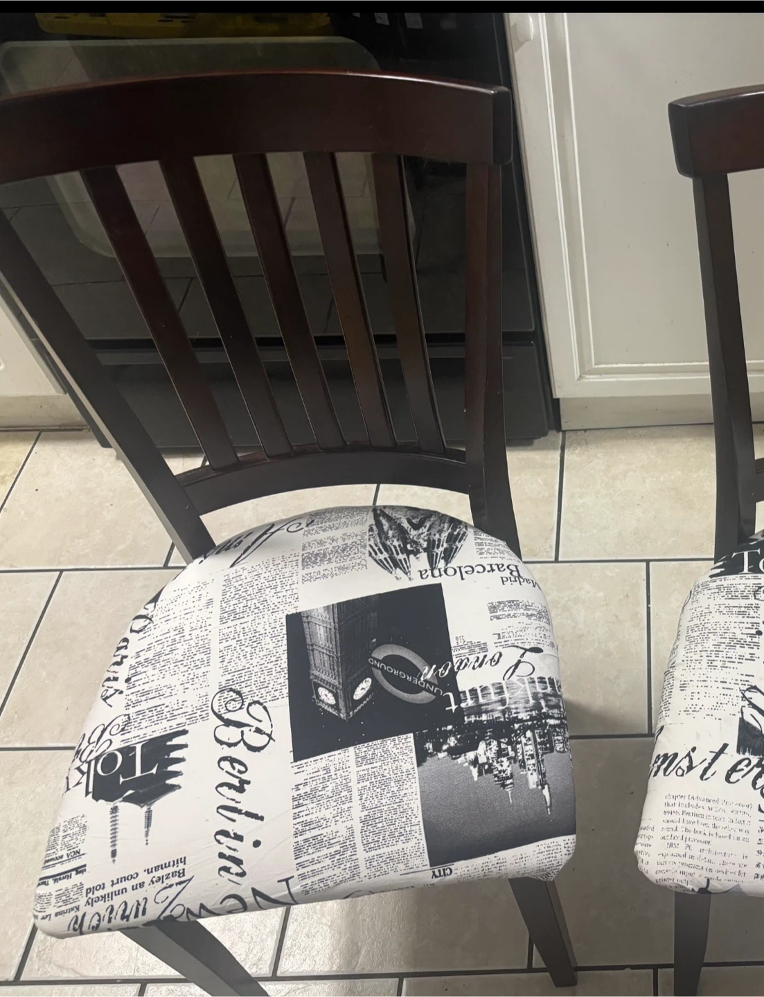 Dining Chairs with Newspaper City Print Seat - Set of 2