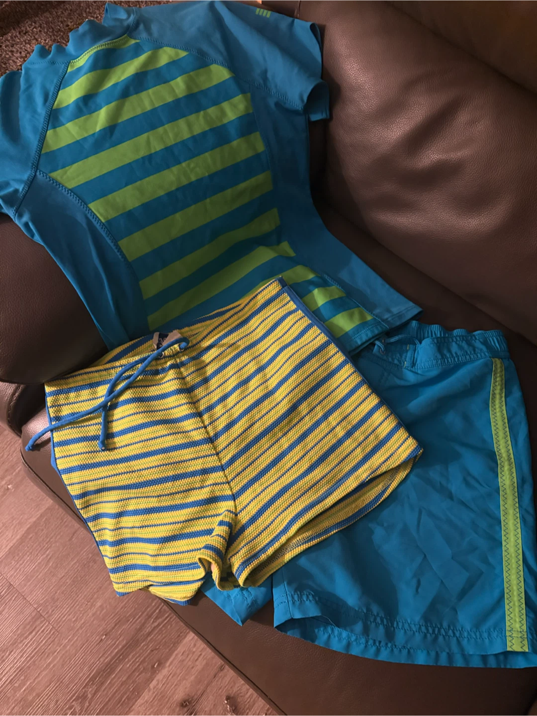 Lands' End Blue & Green Striped Rash Guard Swim Set XL - photo 2
