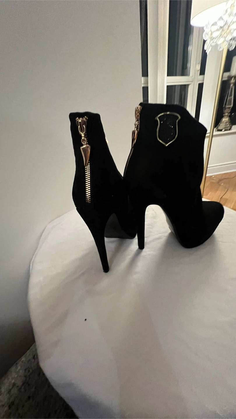 Black Suede Ankle Boots with Gold Zippers