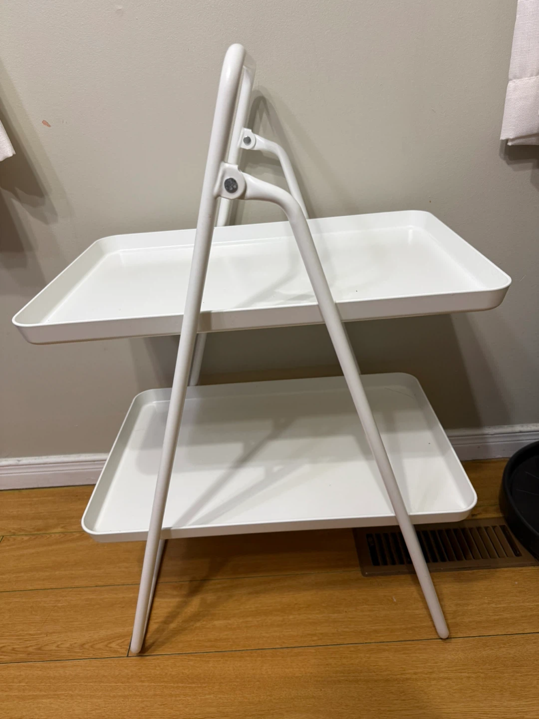 White Two-Tier Folding Tray Stand