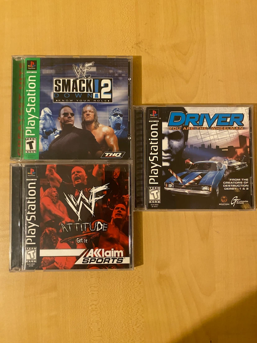 PS1 Games Bundle: SmackDown 2, WWF Attitude, & Driver