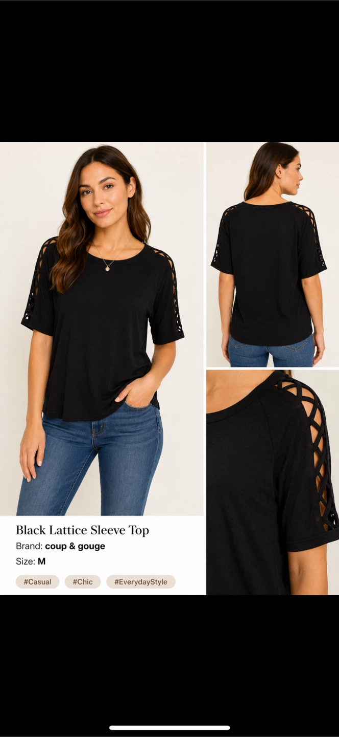 Black Lattice Sleeve Top - coup & gauge - Size M
