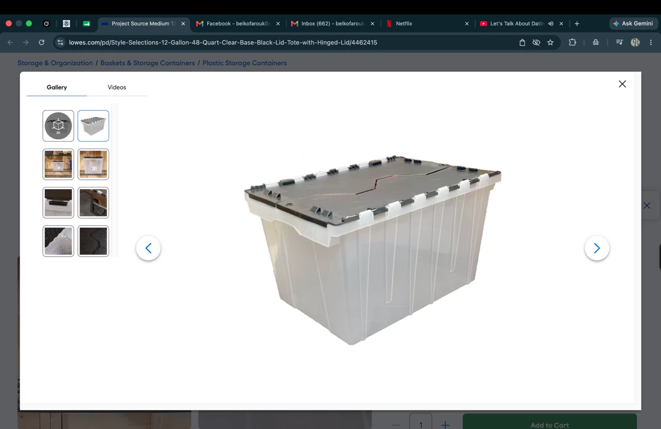 48 Gallon Clear Storage Tote with Hinged Lid