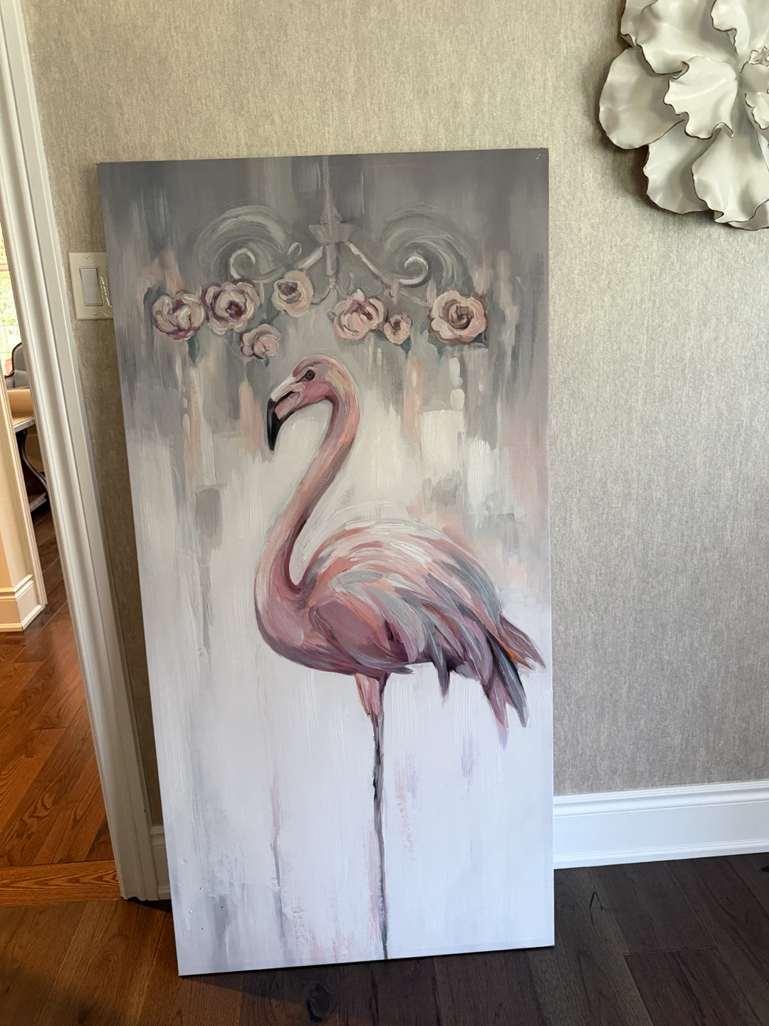 Flamingo and Roses Canvas Wall Art