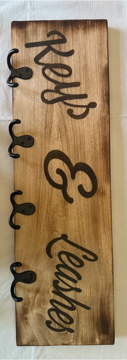 Wooden "Keys & Leashes" Wall Hook Rack
