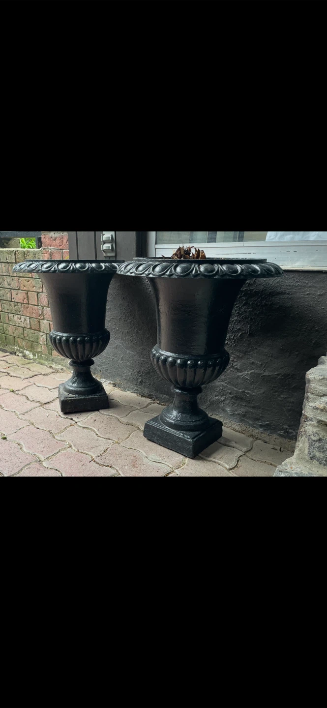 Pair of Black Cast Iron Urn Planters