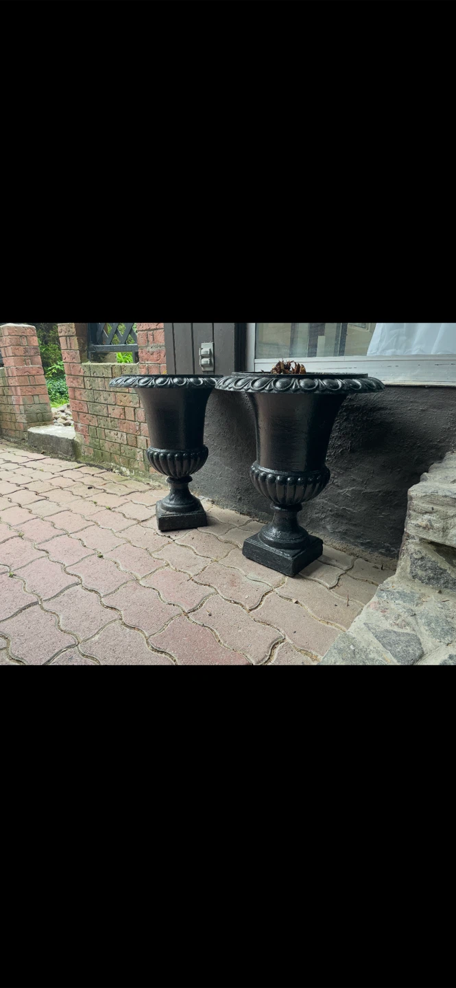 Pair of Black Cast Iron Urn Planters - photo 2