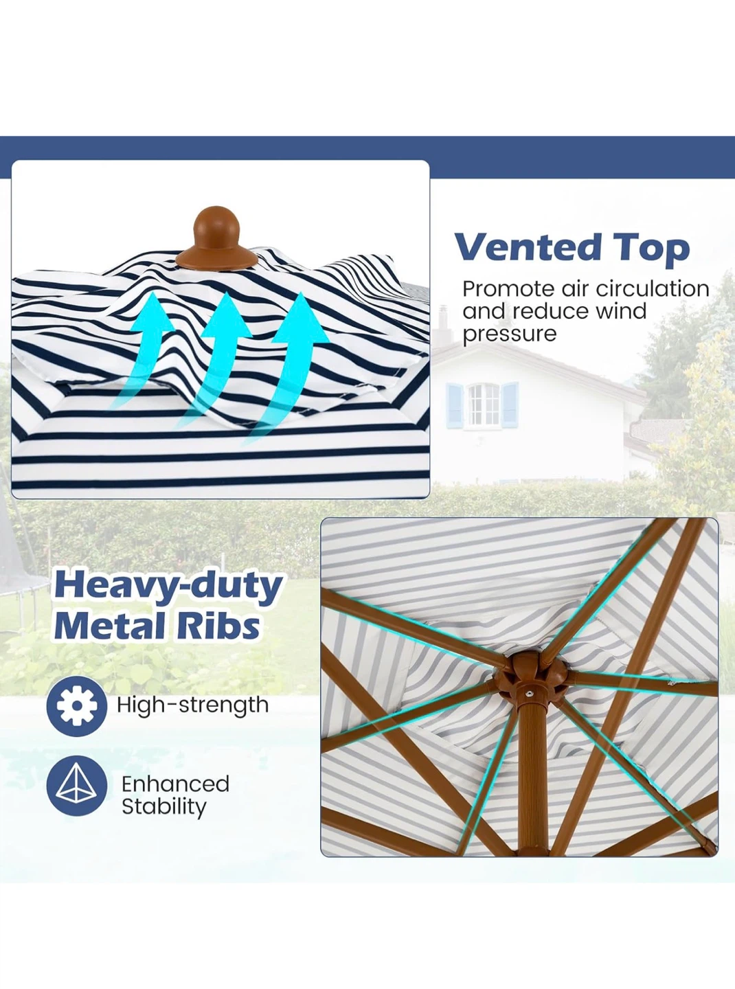 Striped Outdoor Patio Umbrella with Fringes - photo 4