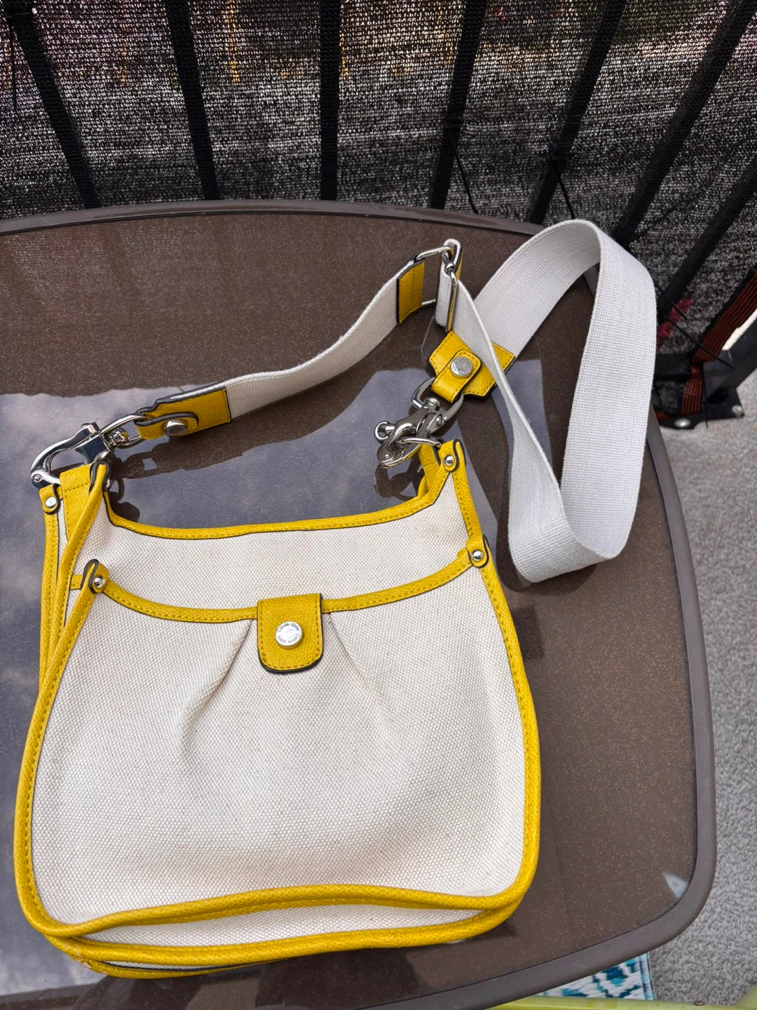 White and Yellow Canvas Crossbody Bag