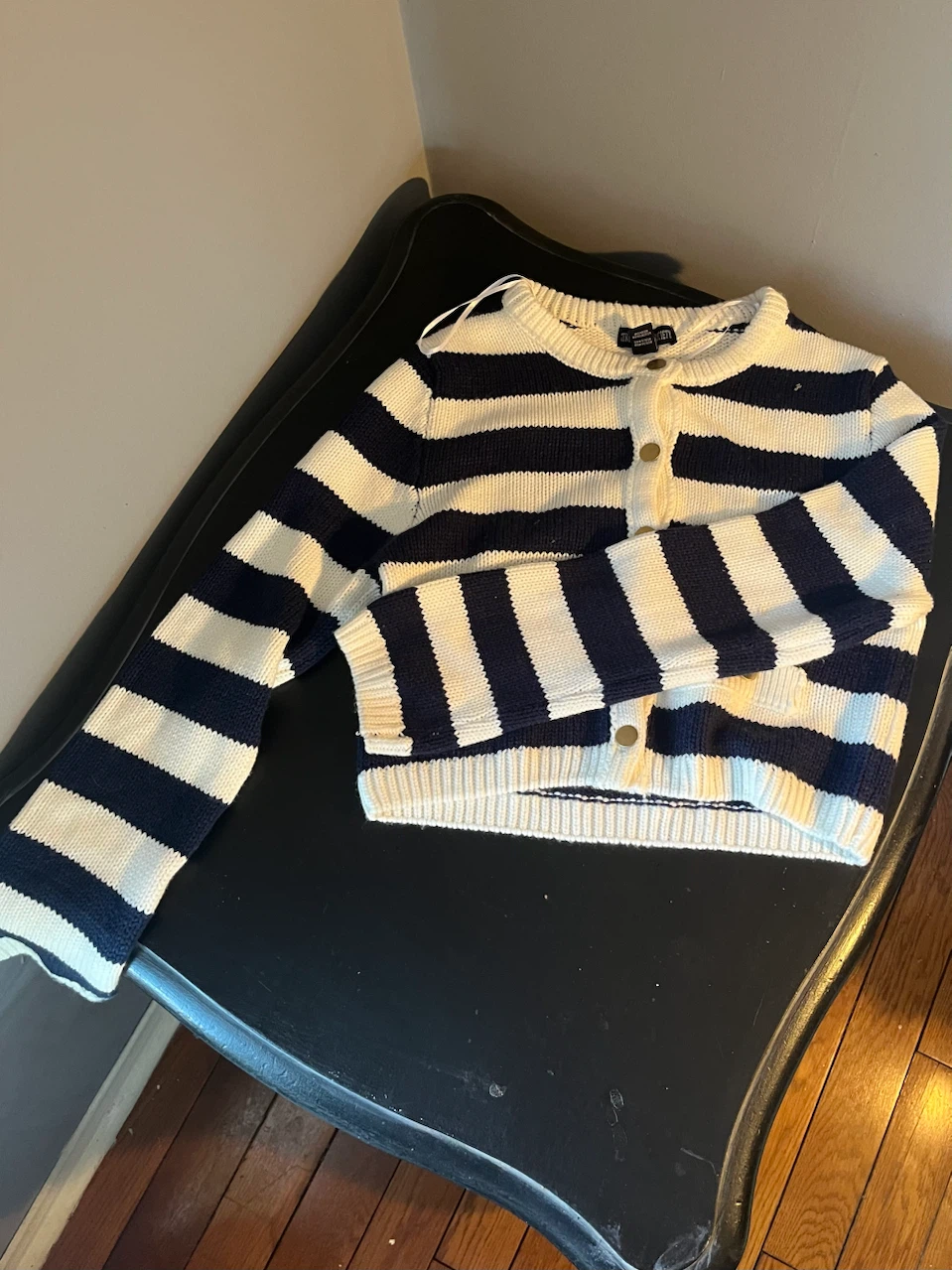 Navy and White Striped Cardigan