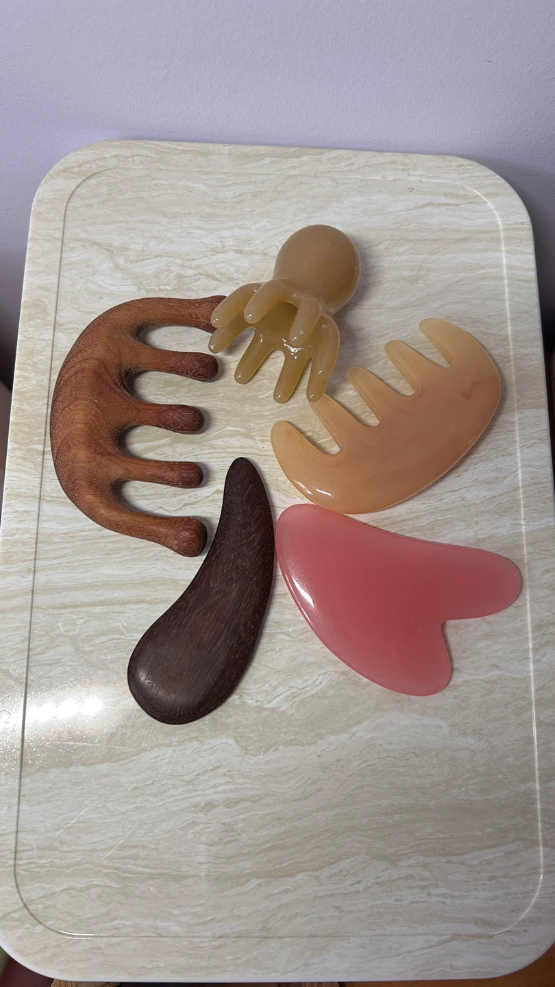 Assorted Gua Sha Tools and Wooden Comb Set