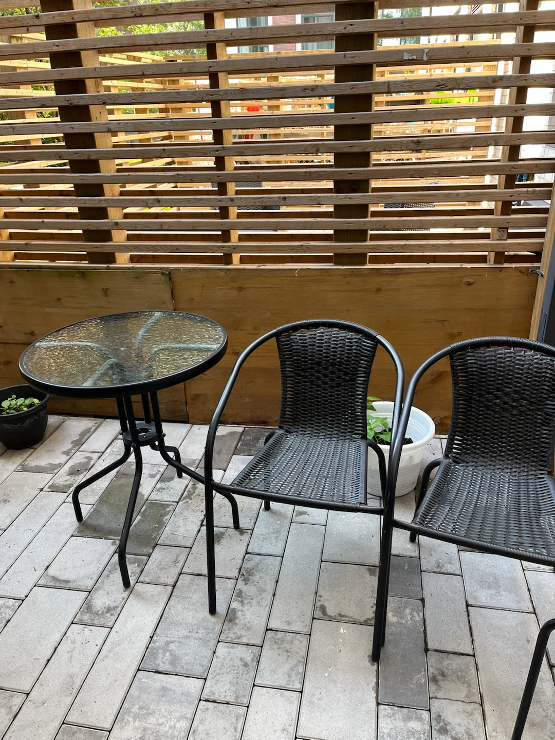 Woven Patio Chairs and Glass Top Table Set