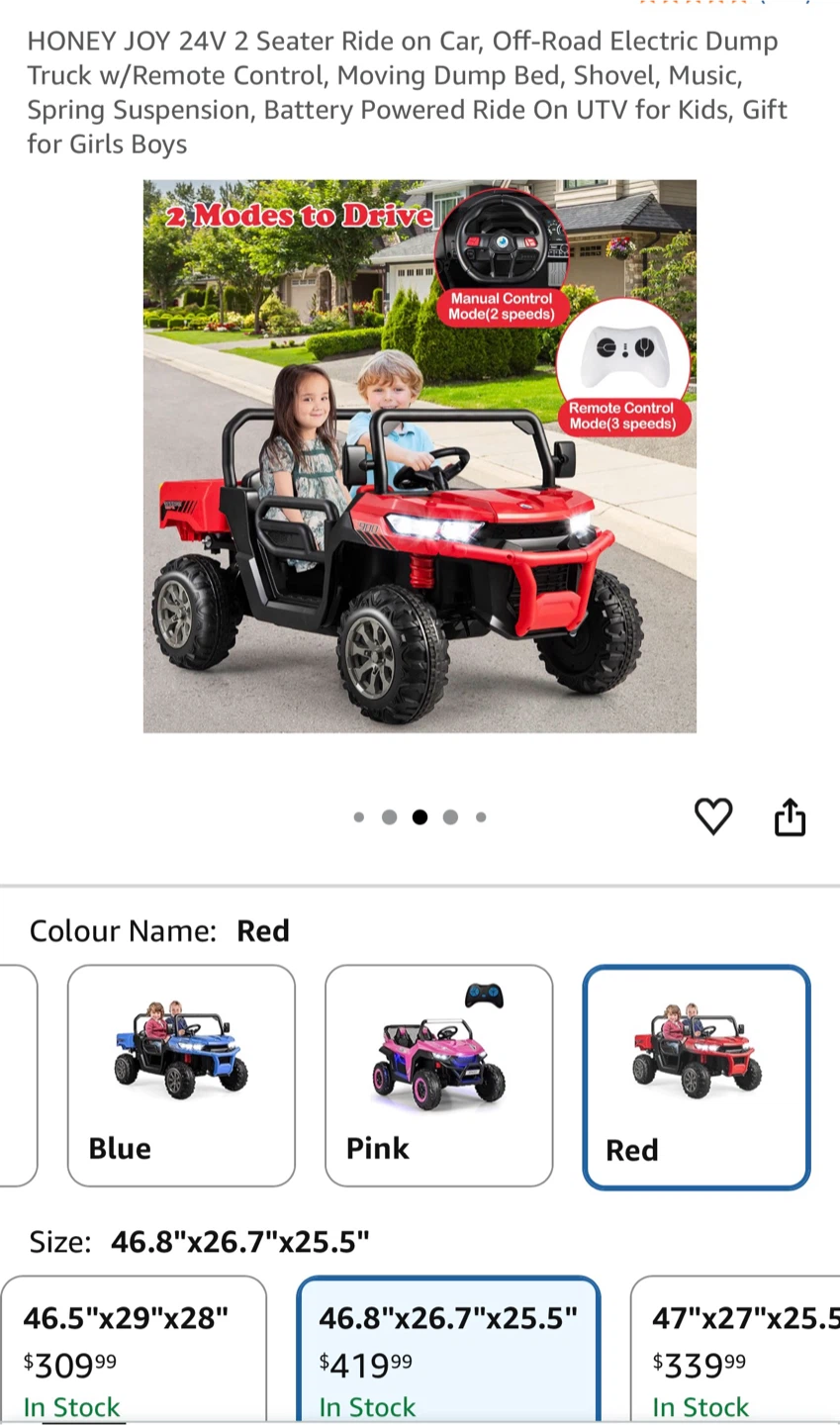 HONEY 24V 2-Seater Ride-On Electric Dump Truck UTV - photo 2