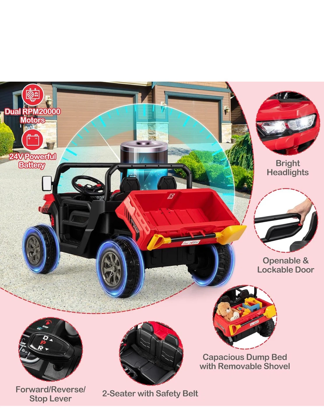 HONEY 24V 2-Seater Ride-On Electric Dump Truck UTV - photo 5