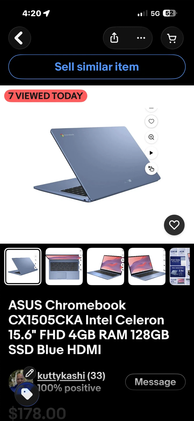 ASUS Chromebook CX1505CKA 15.6" Intel Celeron 4GB RAM 128GB SSD