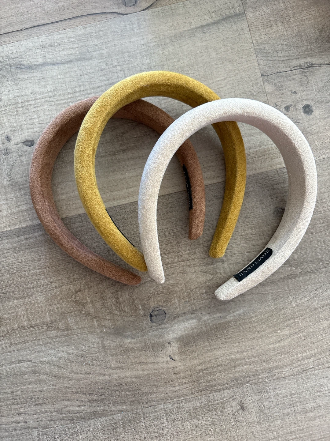 Set of 3 Padded Headbands - Mustard, Brown, Cream