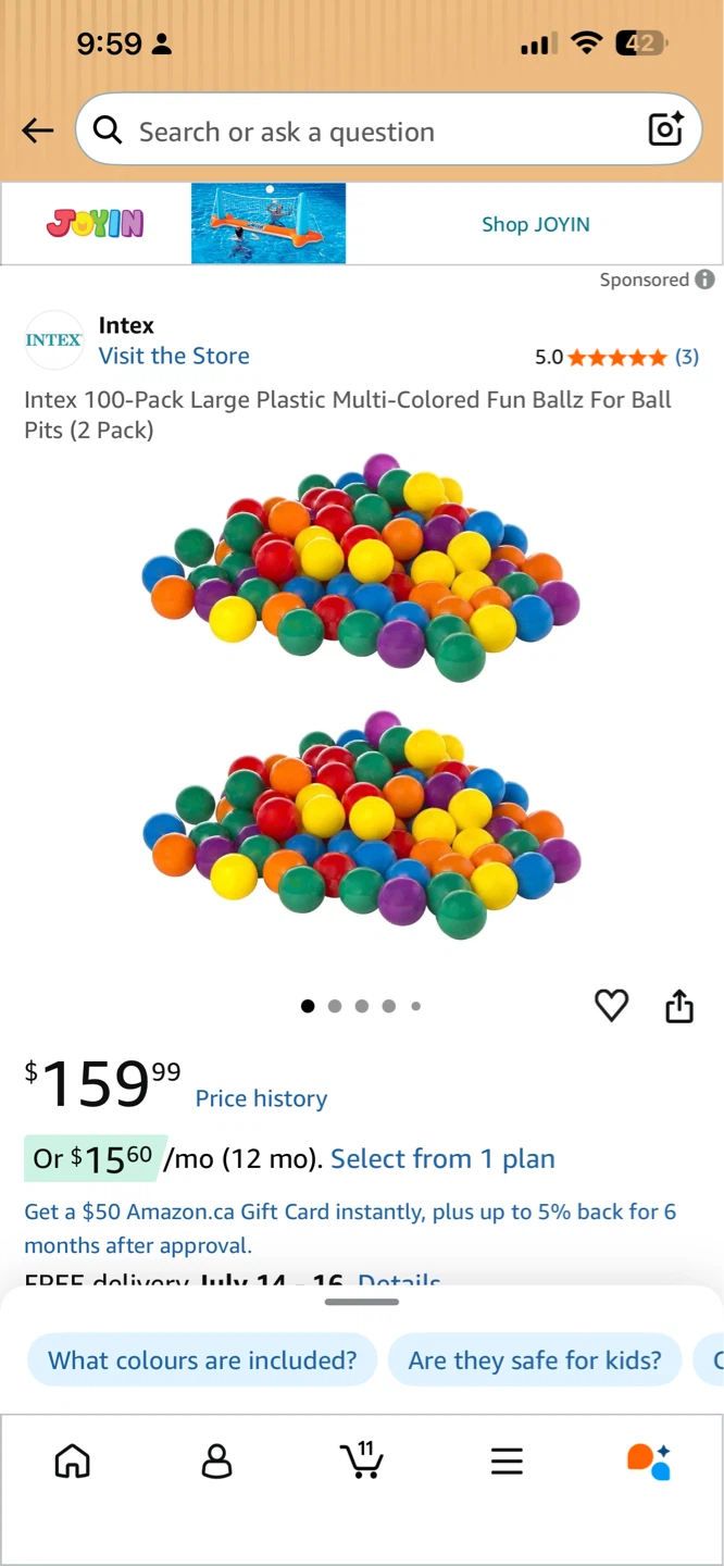Intex 100-Pack Large Plastic Multi-Colored Fun Ballz