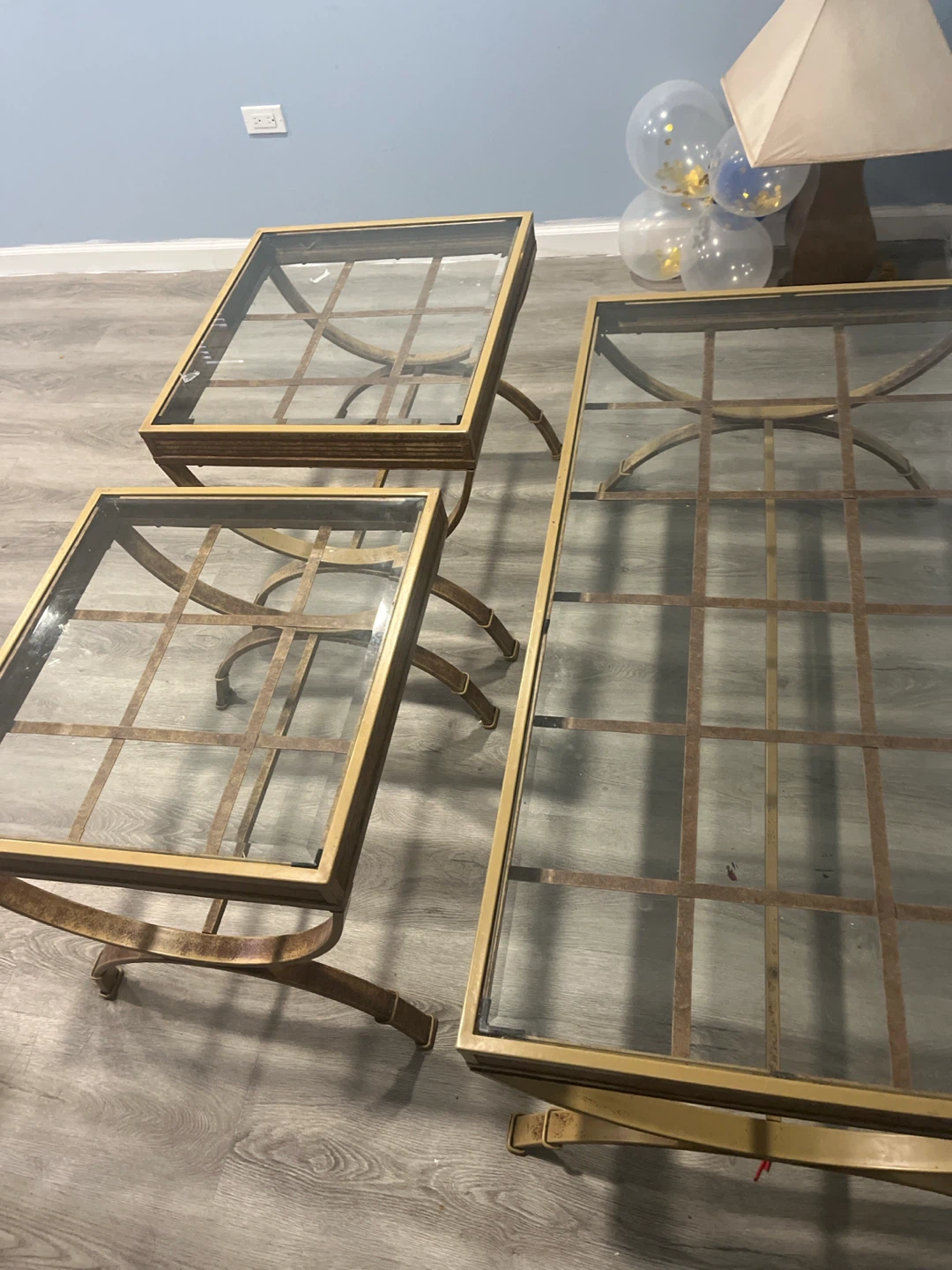 Set of 3 Gold Glass Top Nesting Tables