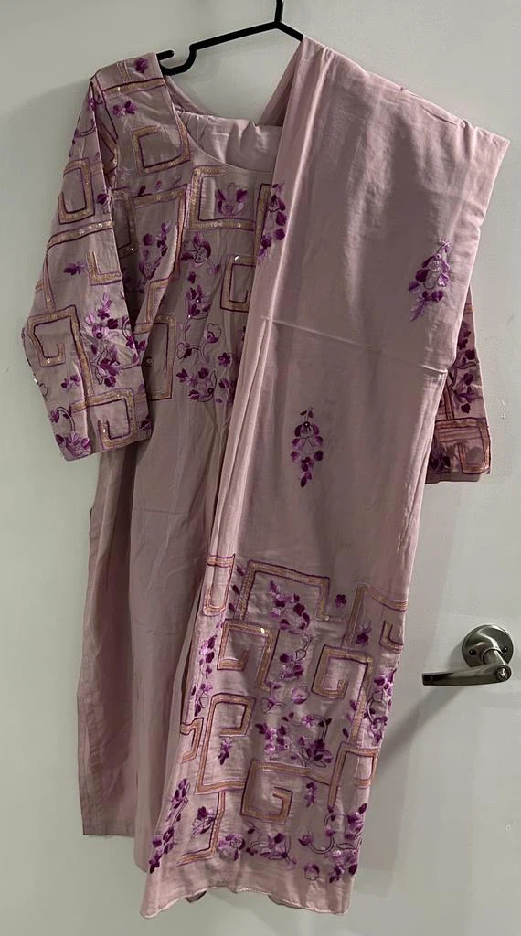 Embroidered Lilac shirt and farshi shalwar Set