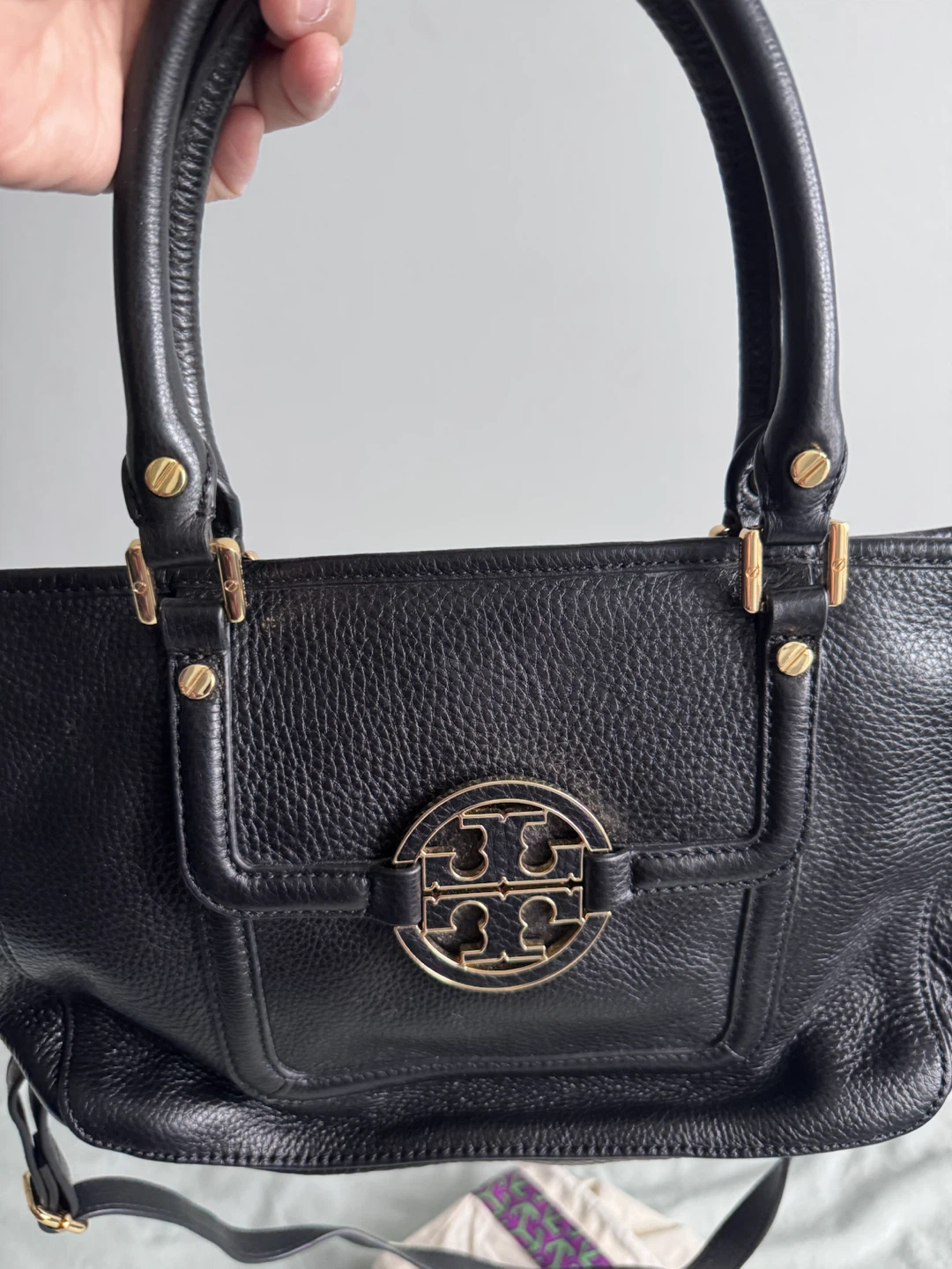 Tory Burch Black Leather Satchel with Gold Hardware