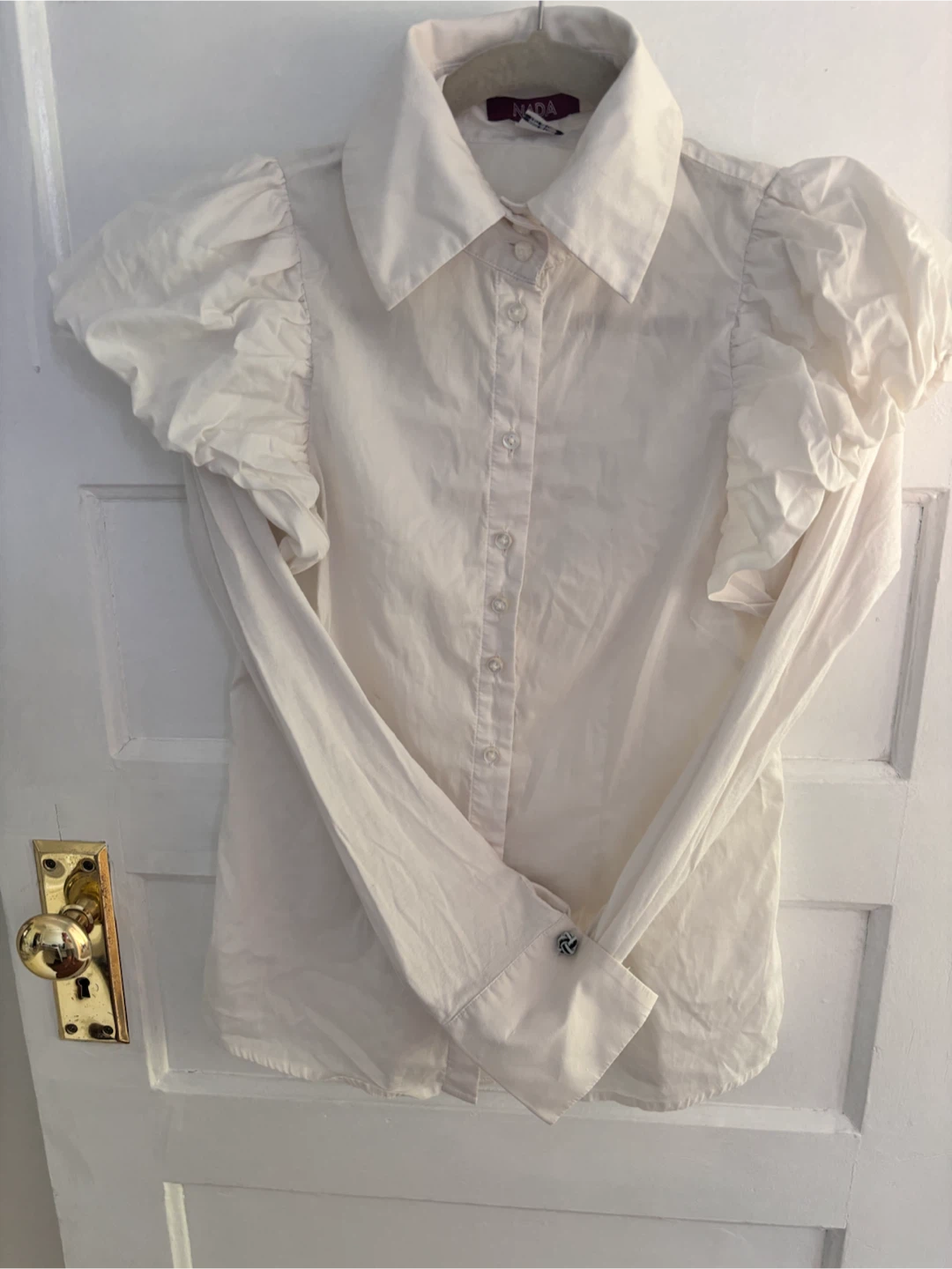 NADA White Puff Sleeve Button-Up Blouse Size 4 - photo 2