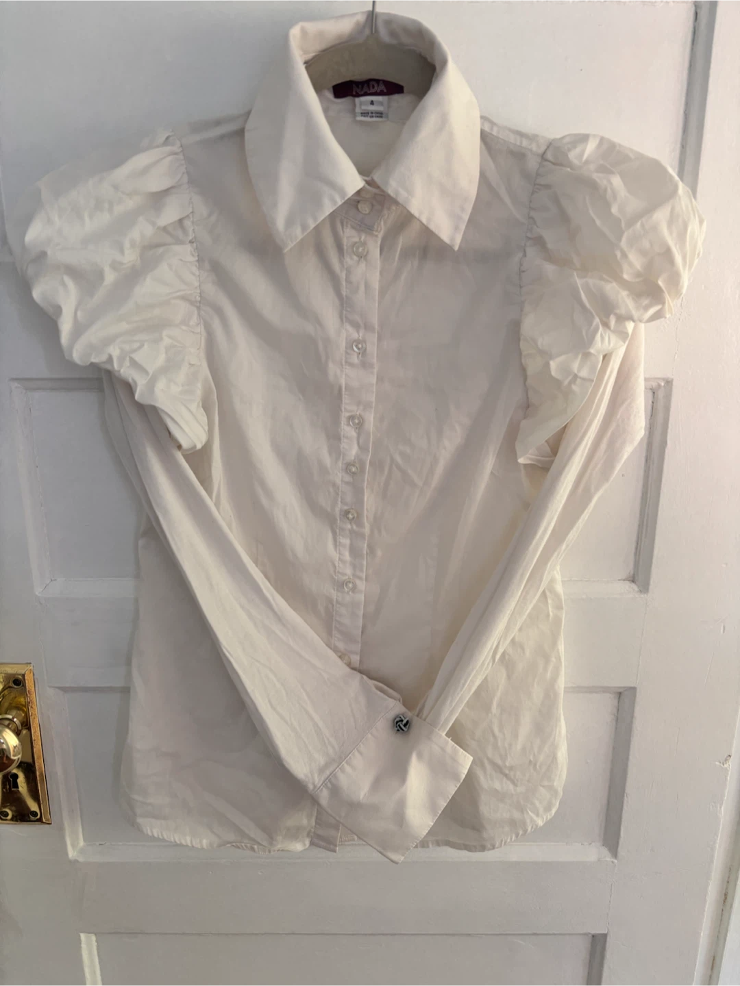 NADA White Puff Sleeve Button-Up Blouse Size 4 - photo 3