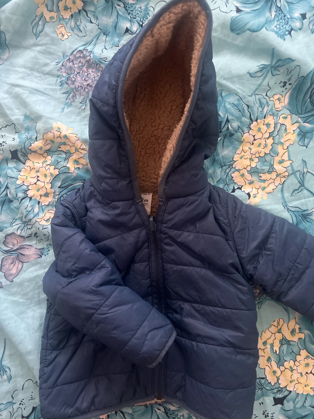 Carter's Quilted Sherpa Lined Hooded Jacket - Navy Blue