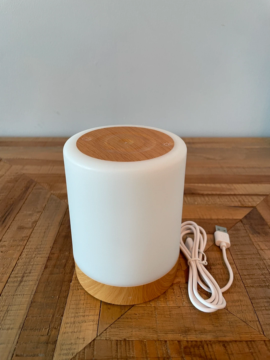 White Touch Lamp with Wood Accent