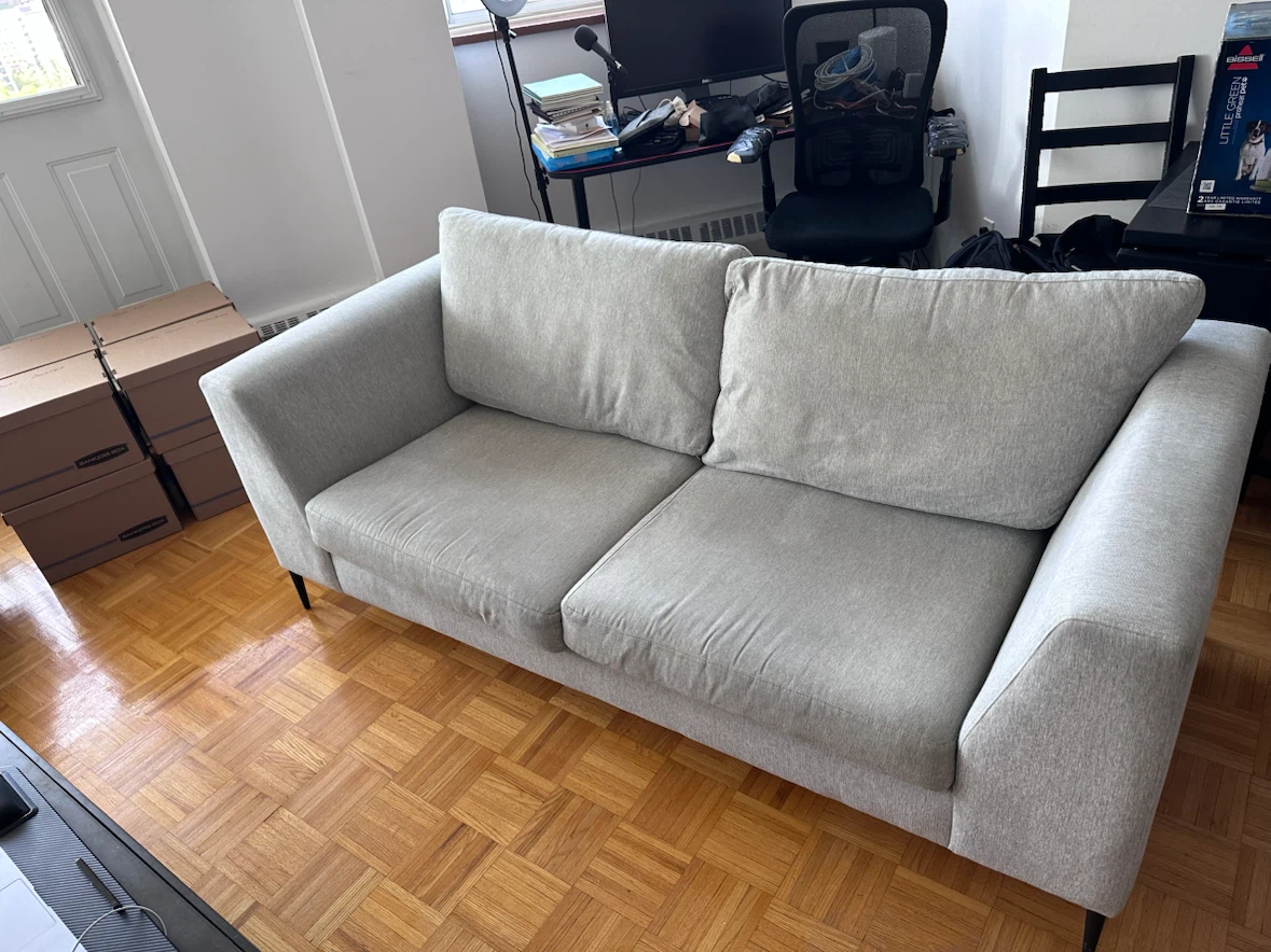 Sofa, grey 2-seat Sinclair condo couch, originally $2200 - photo 2