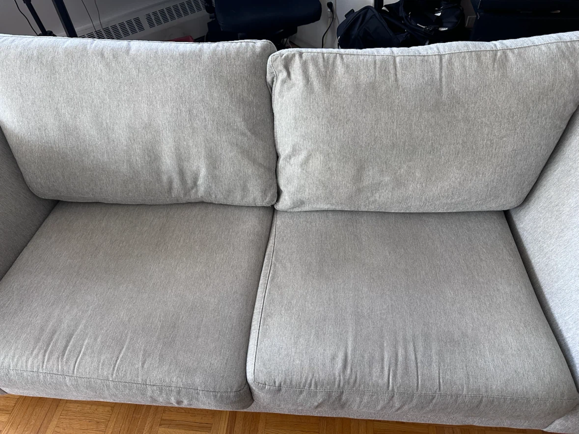 Sofa, grey 2-seat Sinclair condo couch, originally $2200 - photo 3