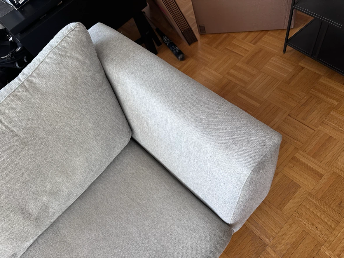 Sofa, grey 2-seat Sinclair condo couch, originally $2200 - photo 4