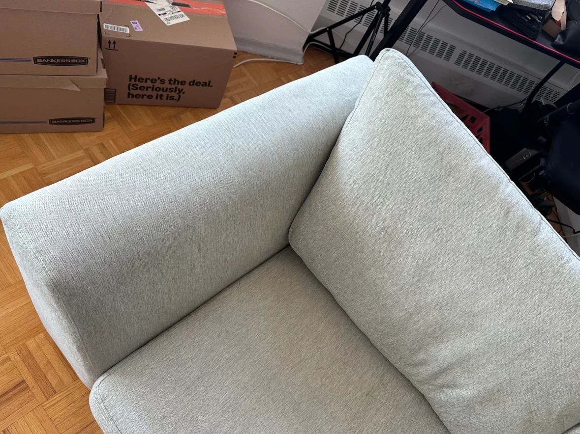 Sofa, grey 2-seat Sinclair condo couch, originally $2200 - photo 5